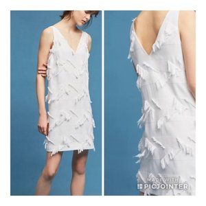 Anthropologie Maeve White Fringe Mini Shift Dress size 10